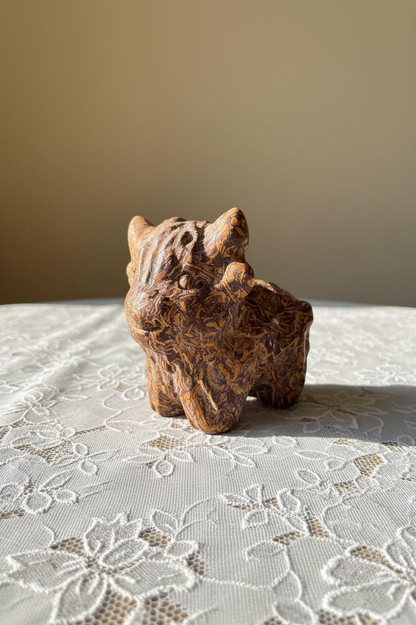Carved calligraphy jasper Highland cow