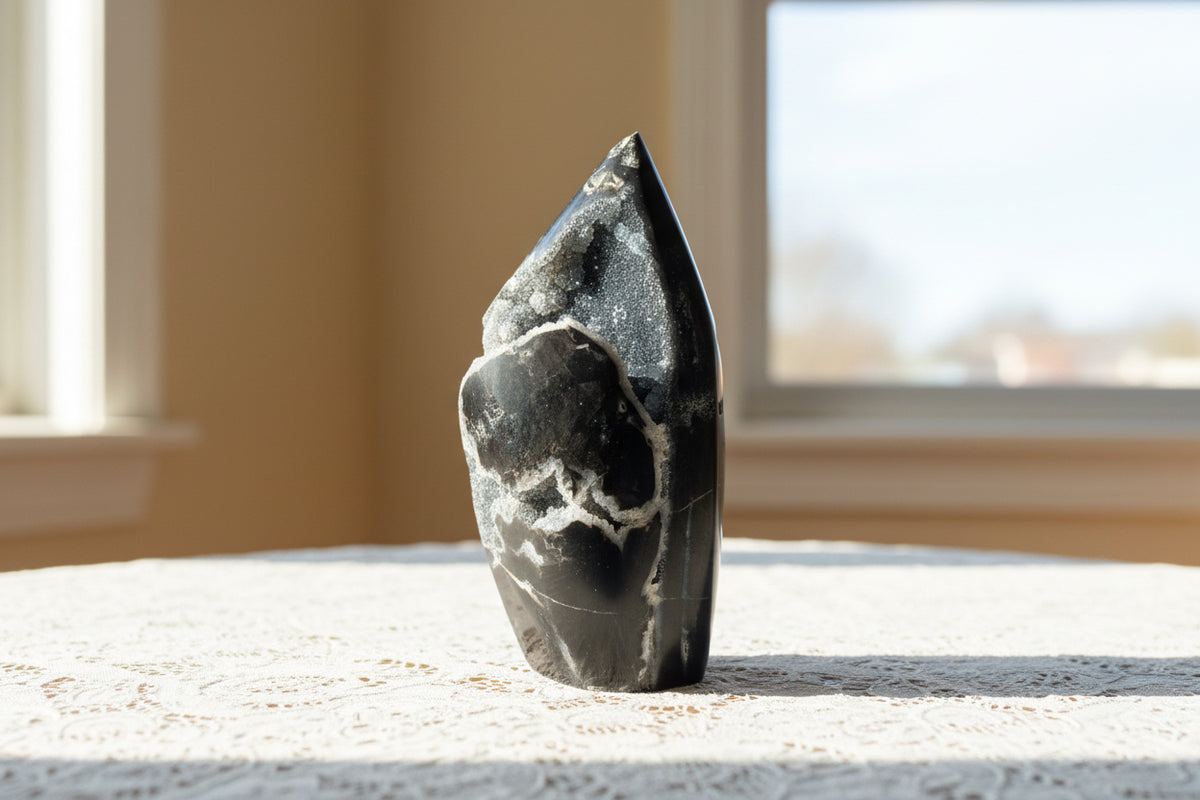 Black druzy Sphalerite Tear drop