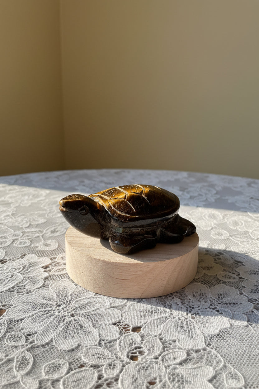 Tigers eye carved sea turtle