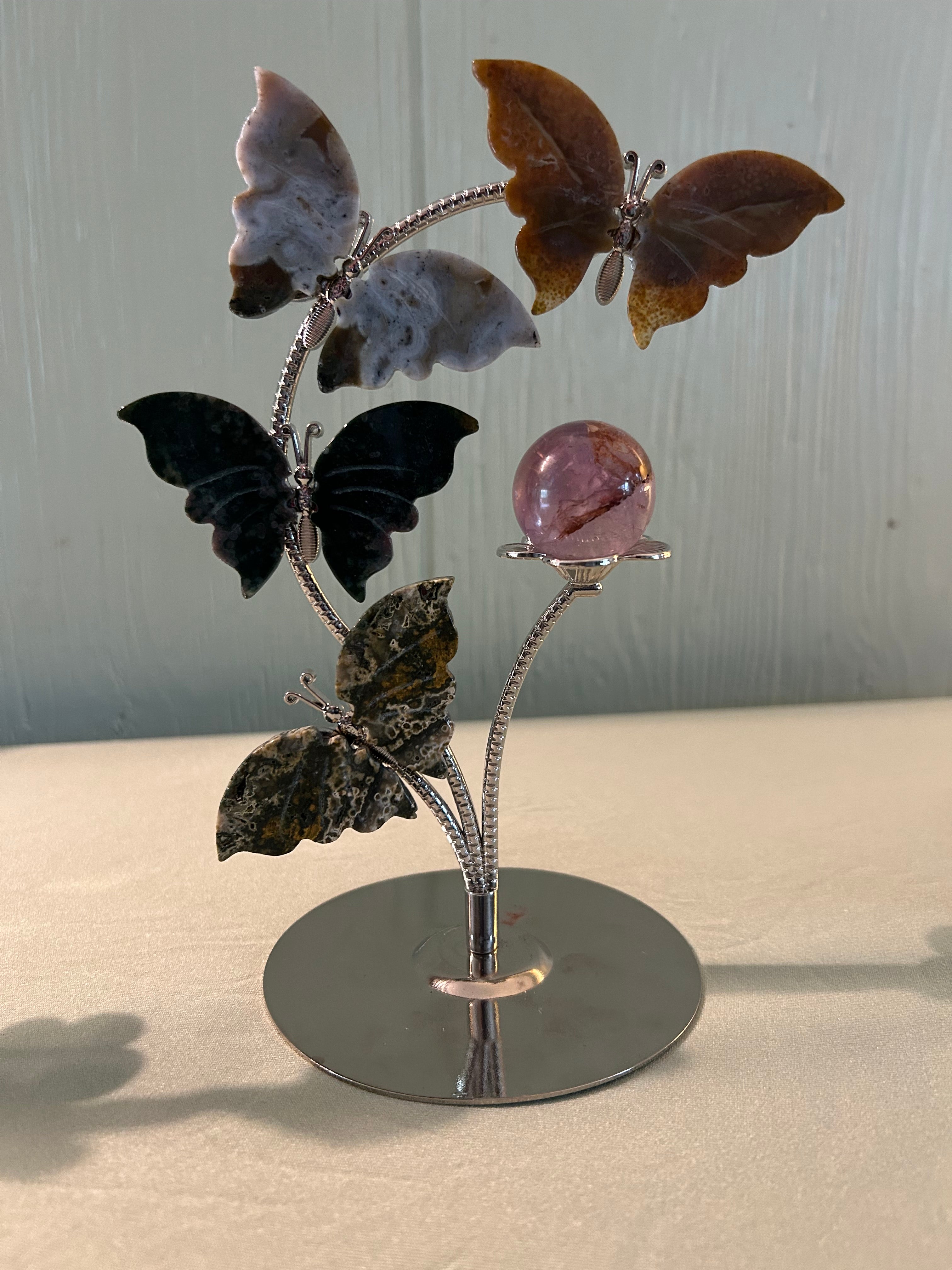 Ocean jasper butterfly sphere holder