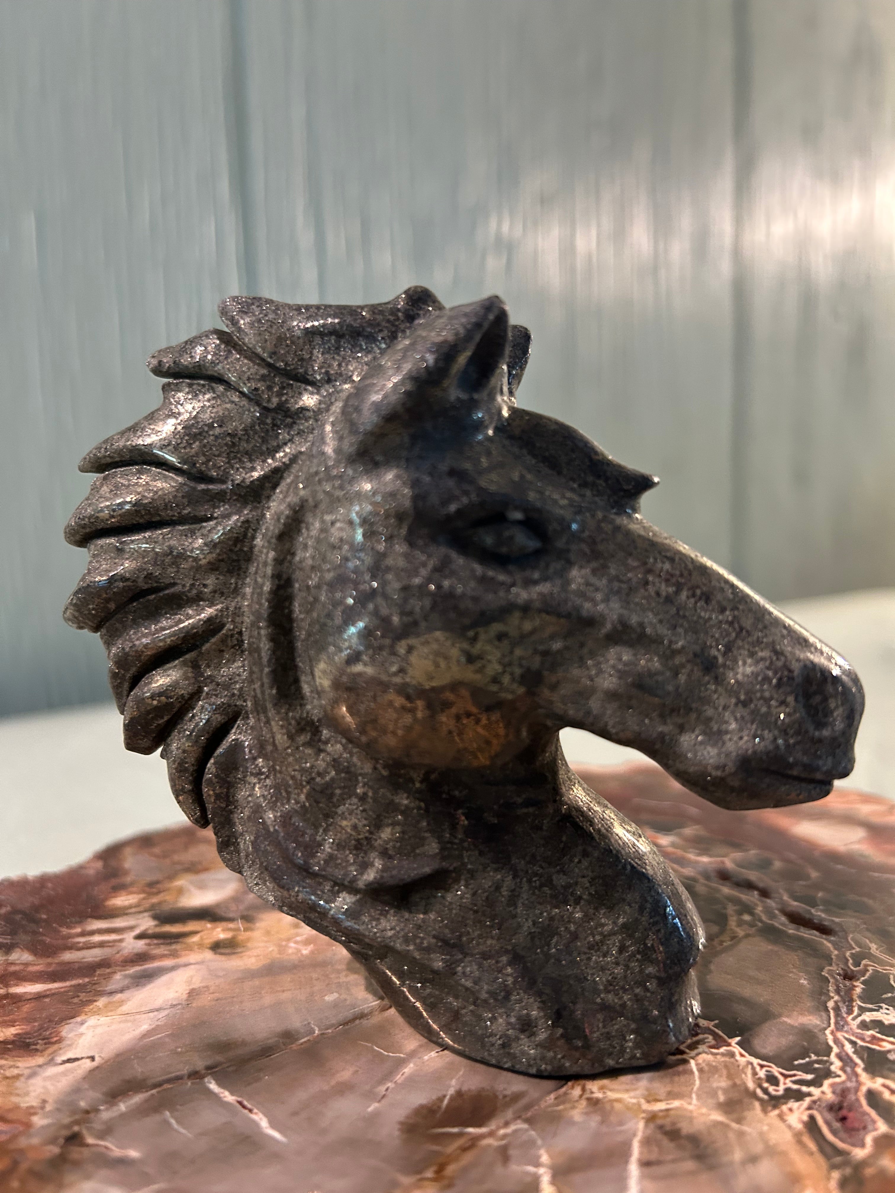 Carved pyrite horse head
