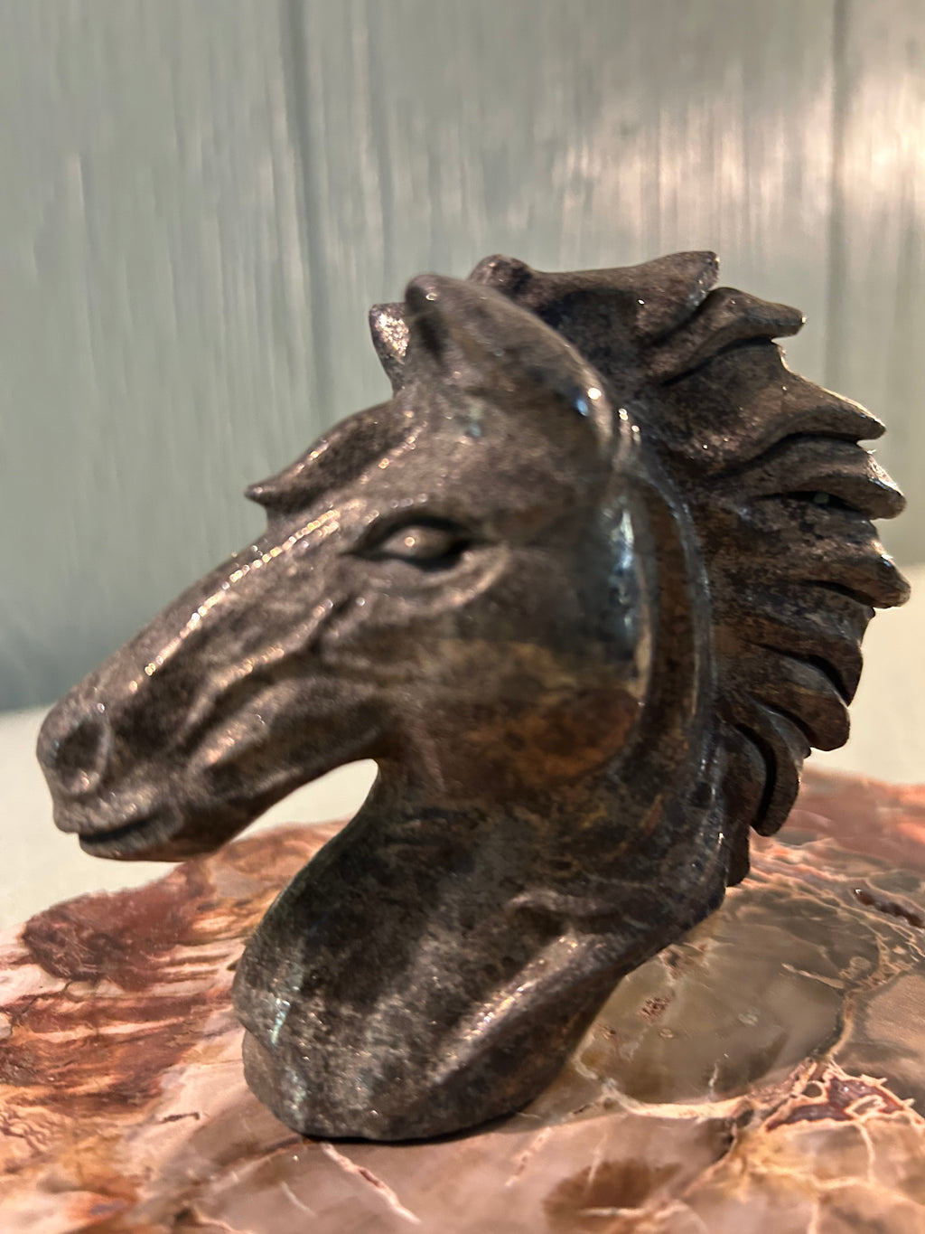 Carved pyrite horse head