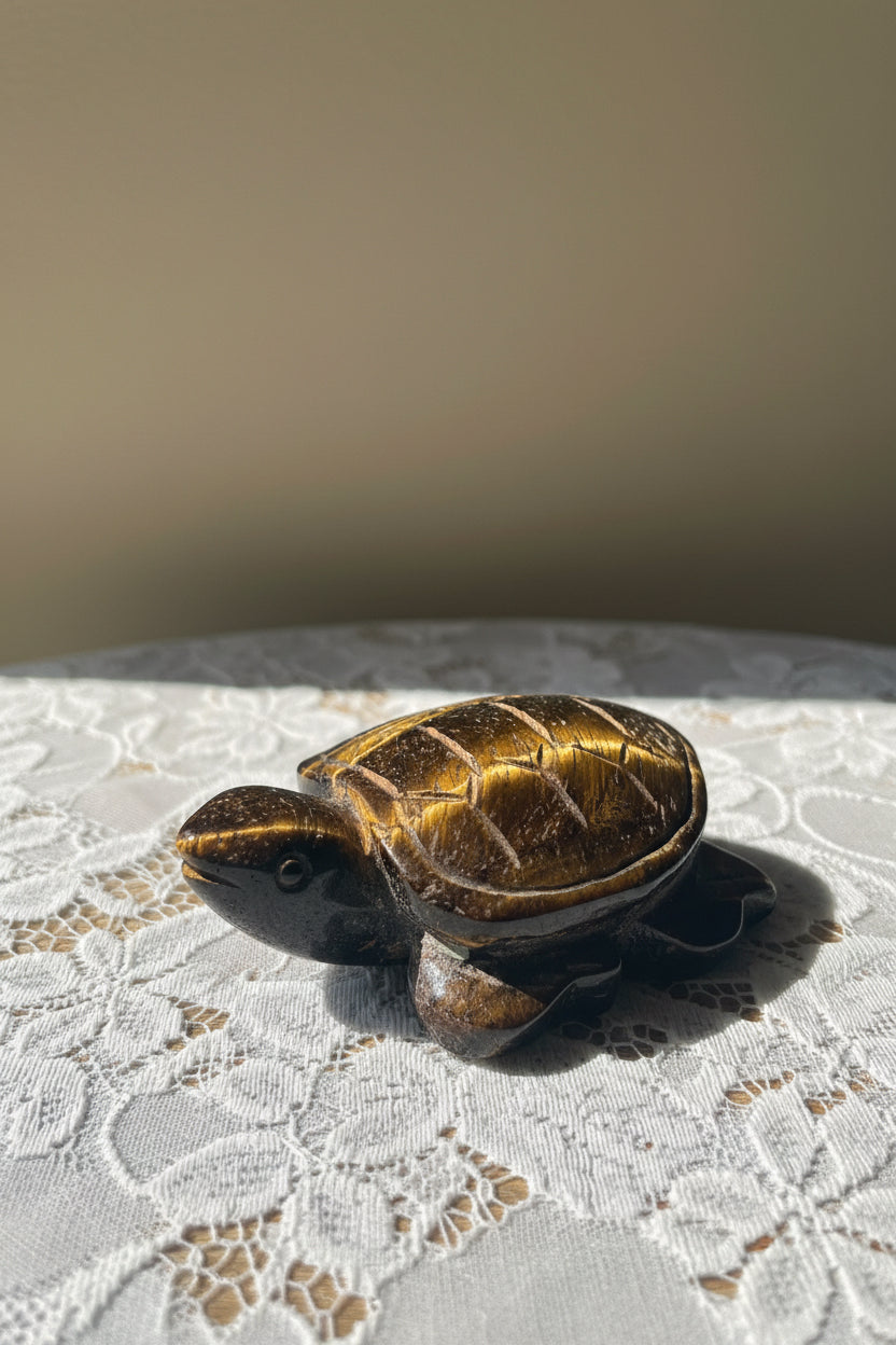 Tigers eye carved sea turtle